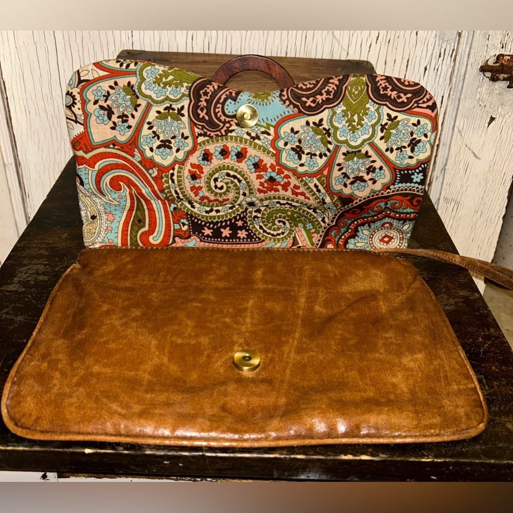 🌻🌻Boho Chic’ Leather & Canvas Clutch by eBISU🌻 - Picture 4 of 6